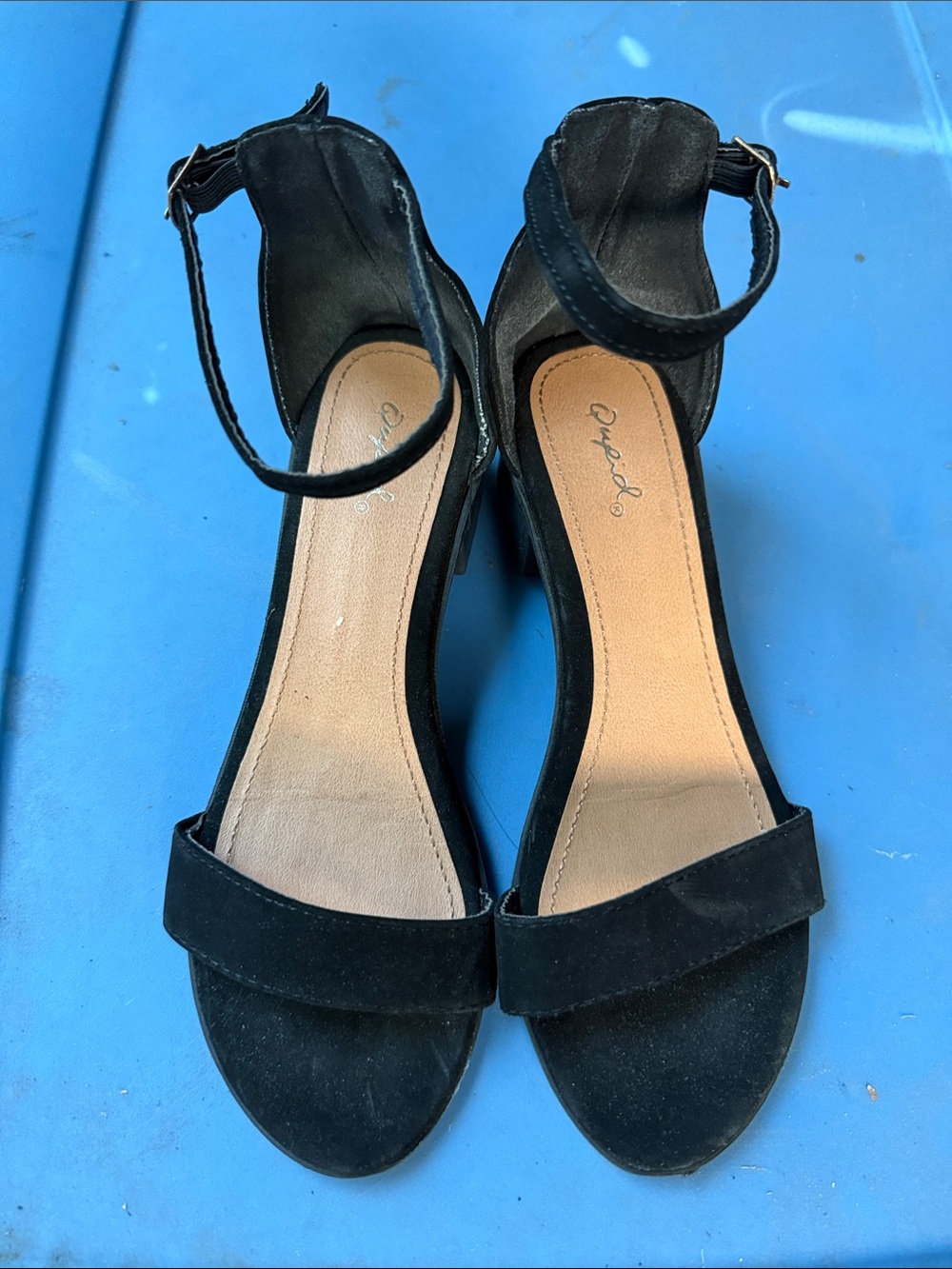 Qupid Black Suede Ankle-Strap Block Heels